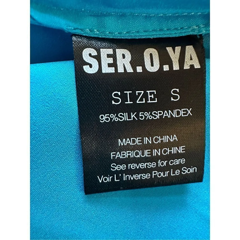 Retrofete SER.O.YA Karry Silk Shirt Turquoise Size Small Blue - Image 7