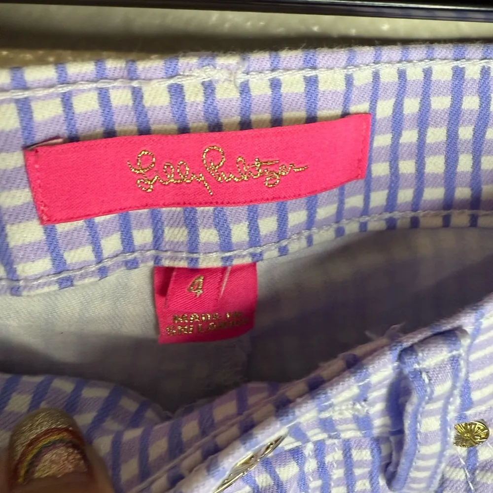 SOUTH OCEAN HIGH RISE GINGHAM VERBENA LT LILAC SKINNY PANTS $158 - Image 6