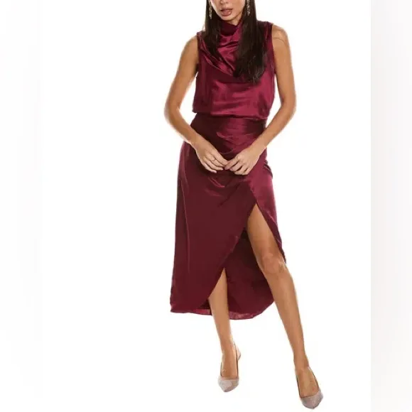AIIFOS ORLA Skirt Metallic Satin MIDI Skirt In Metallic Red - Image 7