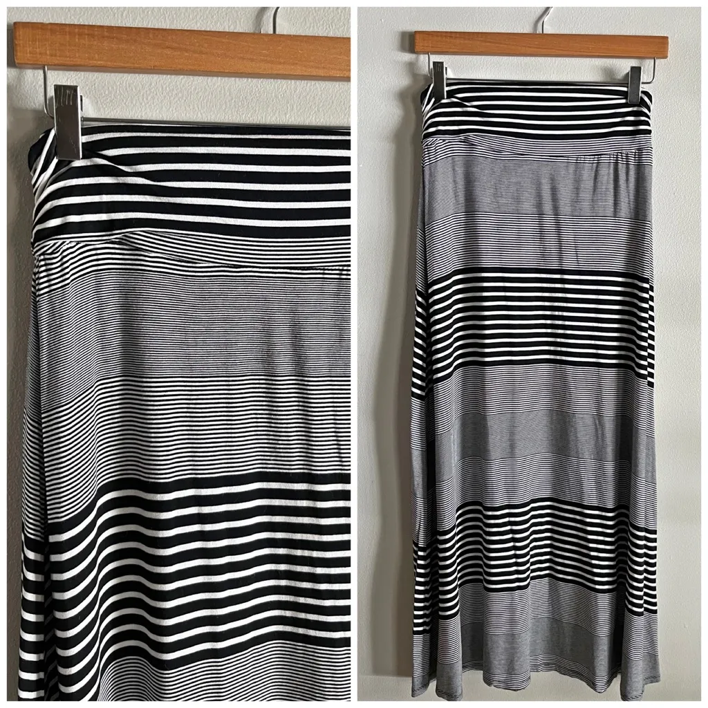 Merona Black White Striped Foldover Waist Maxi Skirt Size Medium - Image 2