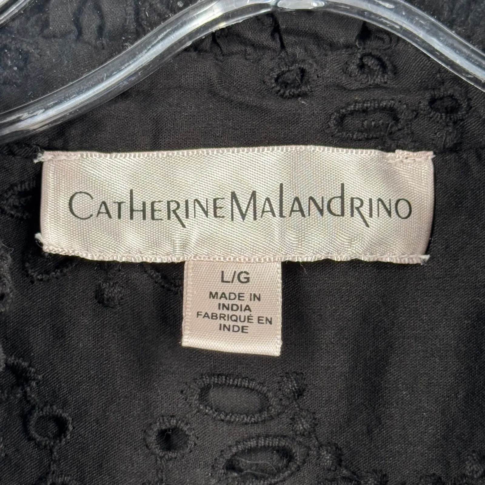 Catherine Malandrino Blouse Black Eyelet Large Dark‎ Boho Whimsigoth Victorian - Image 5