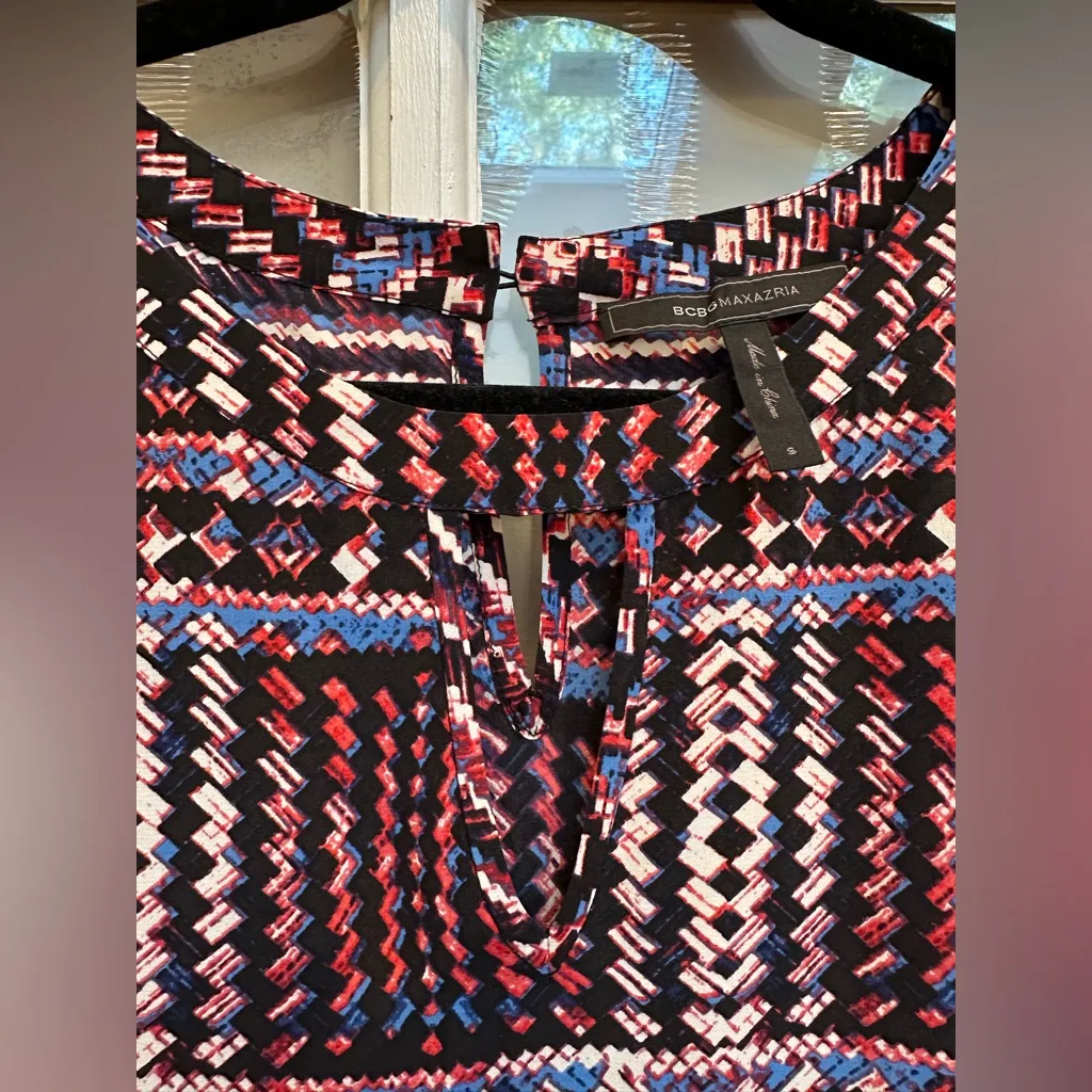 BCBGMAXAZRIA Red & Blue Andie 100% Silk Boho Aztec Southwestern Dress Size S - Image 4