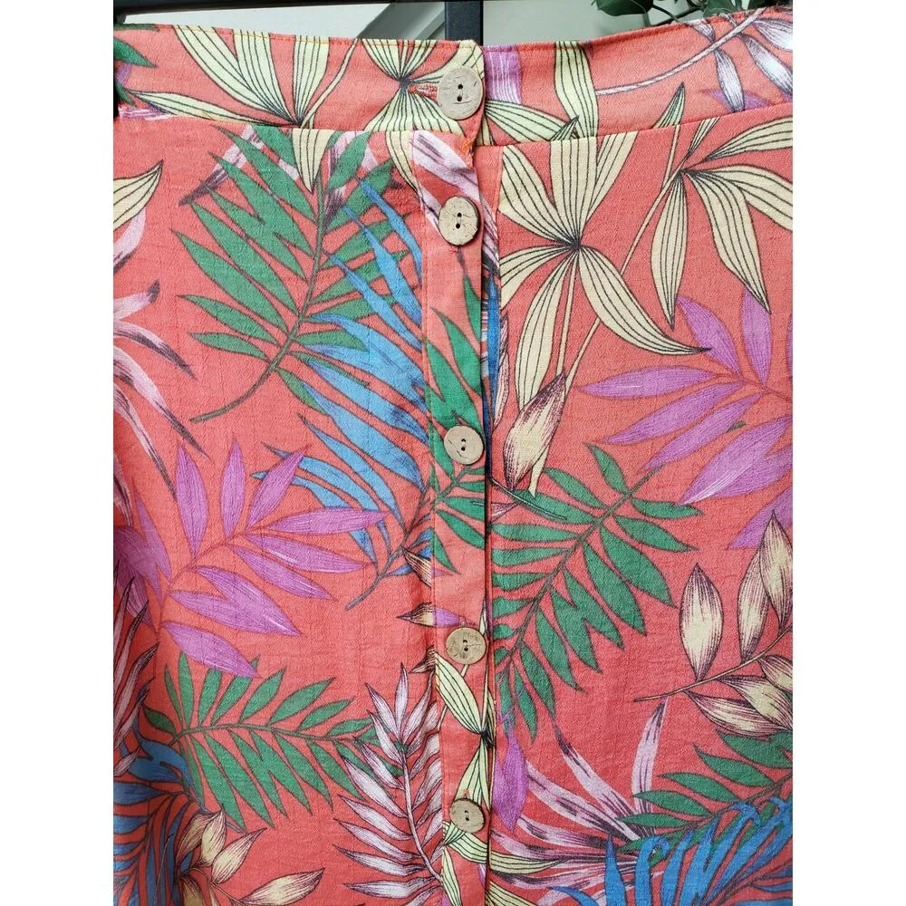 Mlle Gabrielle Women's Tropical Button Front Ruffle Hem Skirt Size L Rayon Blend - Image 8