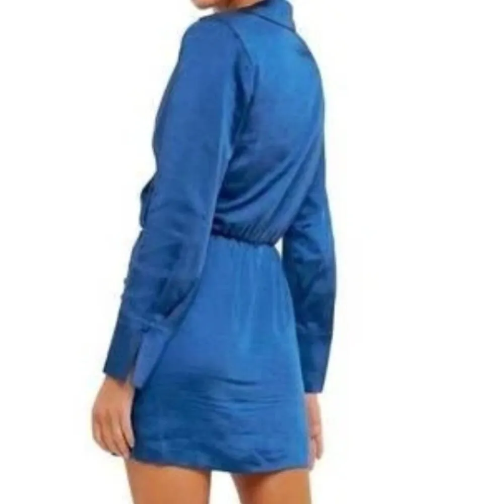 NWT Endless Rose Women's Long Sleeve Olympian Blue Satin Minidress Sz Medium - Image 5