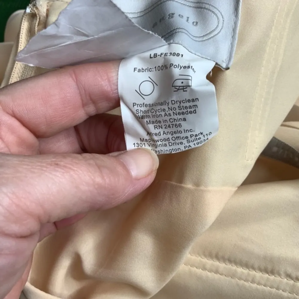 Alfred Angelo Champagne Chiffon Overlay Formal Prom Hi/Lo Strapless Dress M - Image 14