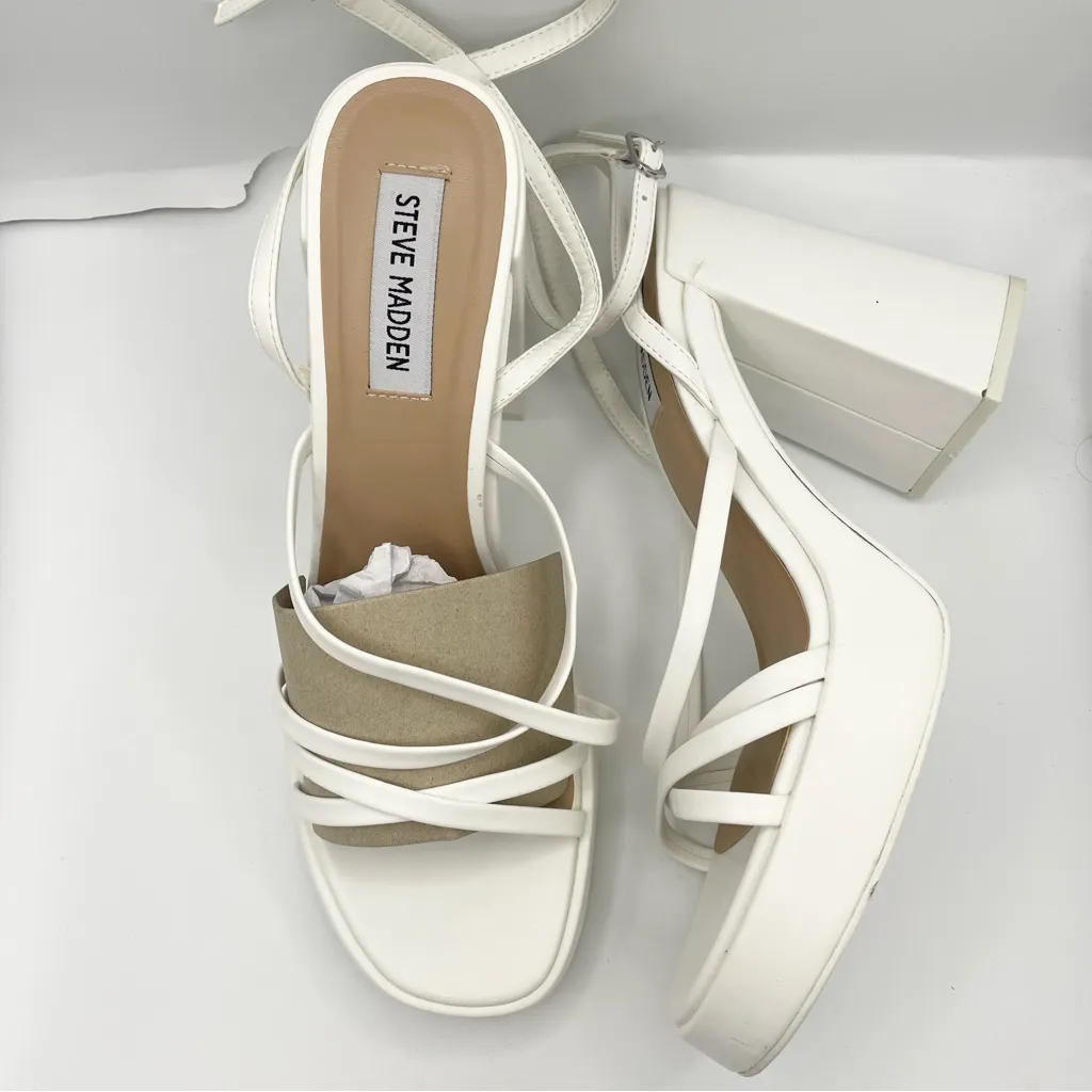 Steve Madden affection strappy white heel platform sandals women’s Size 11M - Image 4