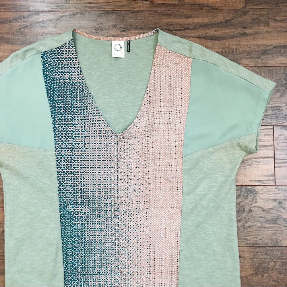 Akemi + Kin • Anthropologie Hanselle cocoon dress shift green linen paneled silk - Image 4