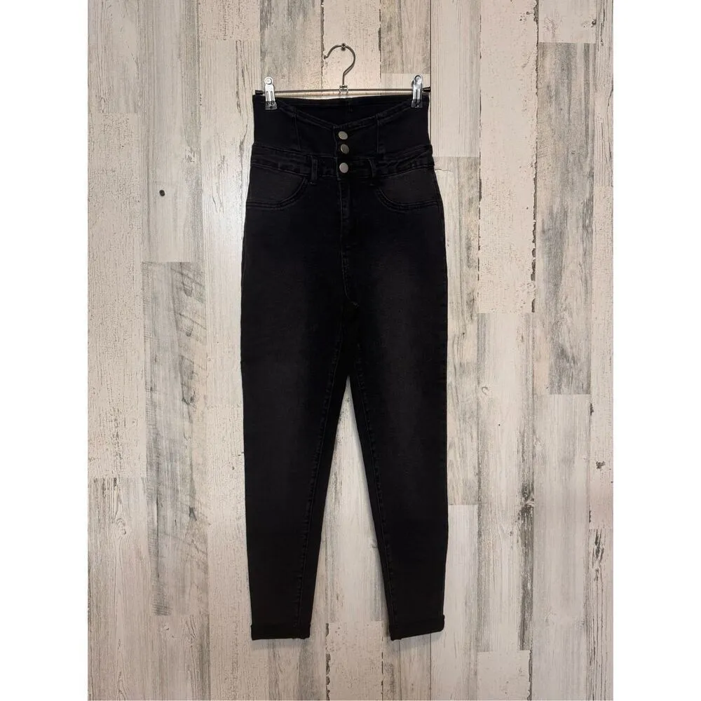 Shein Black High Waist Skinny Jeans – Size 26 Small Black - Image 2