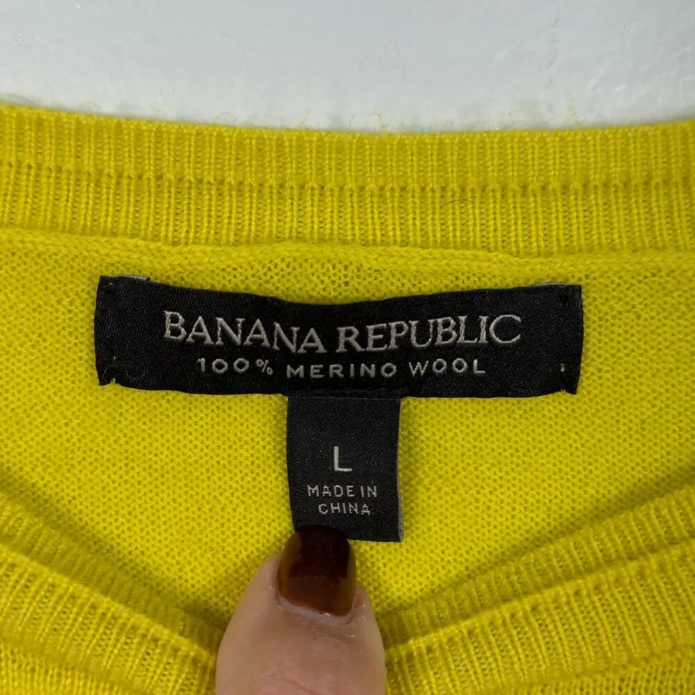 Banana Republic 100% Merino Wool Knit Sweater Vest Top Chartreuse Slime Luxury L - Image 3