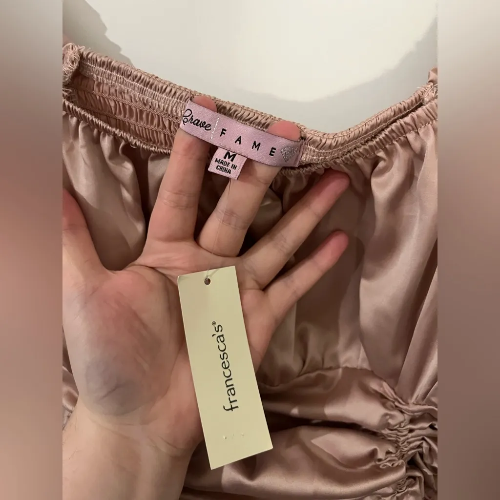 Francescas NWT RoseSatin Balloon Puff Sleeve Ruched Top Sz M Y2K SoftGirl Whimsy Pink Size M - Image 16