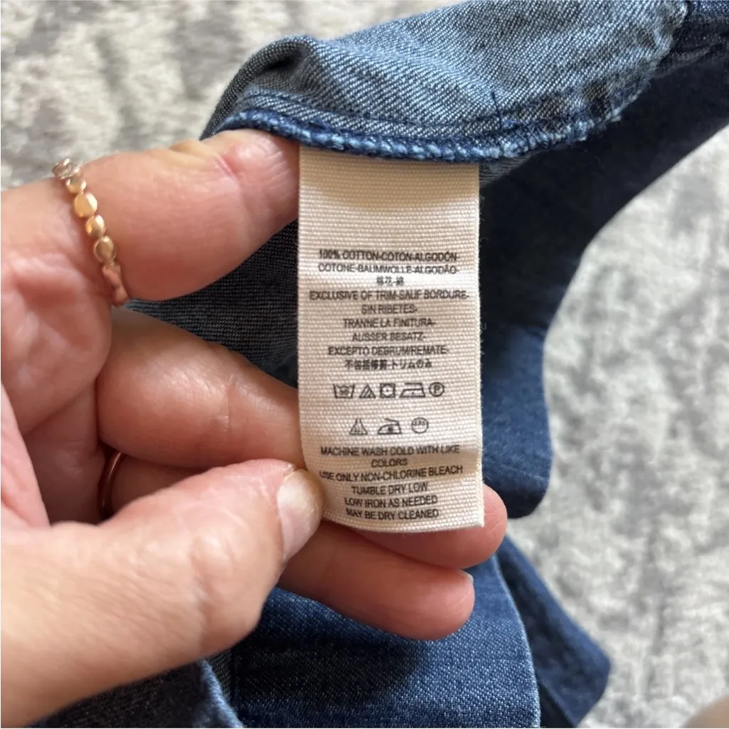 Free People Brittany Denim Jumpsuit Blue Tie Straps Button Casual Wide Leg Sz 2 - Image 9