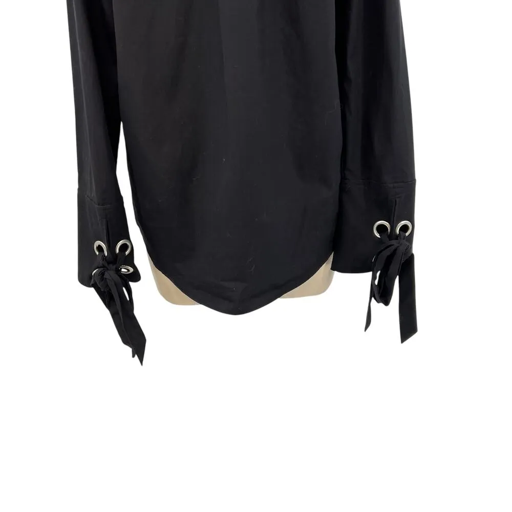 C/MEO Collective Black Long Sleeve Button Down Grommet Tie Sleeve Size Small - Image 11