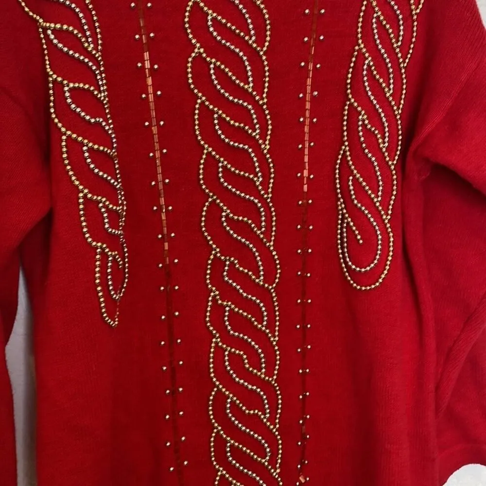 Victoria Jones Vintage 1980’s Mock Neck Oversized Knit Sweater Embellished Sz Sm - Image 3