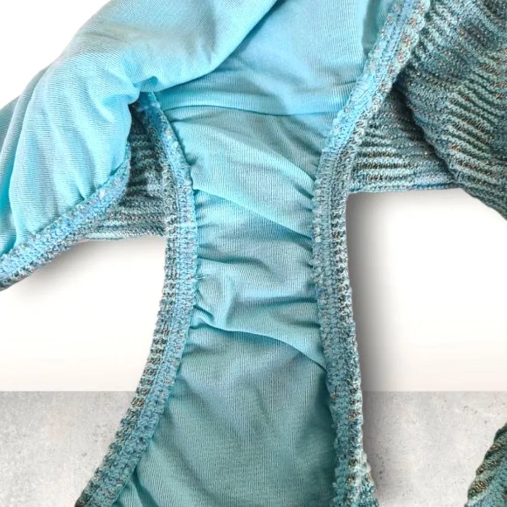 NWT Cecilia Prado Blue Aqua Silver Foil Cotton Blend Bikini Bottoms Size Large - Image 4