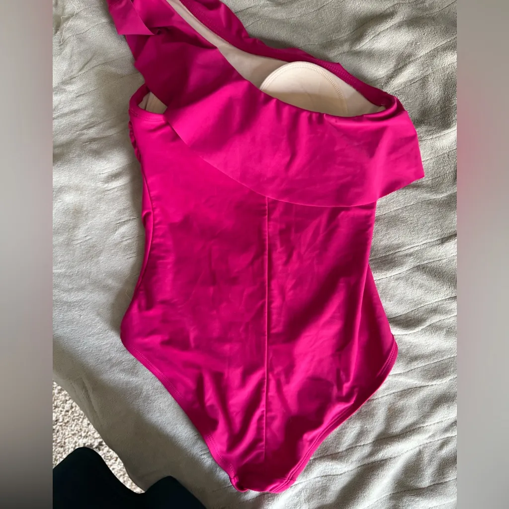 Kona Sol  Women’s One Shoulder Pink ruffle swimsuit - Image 4