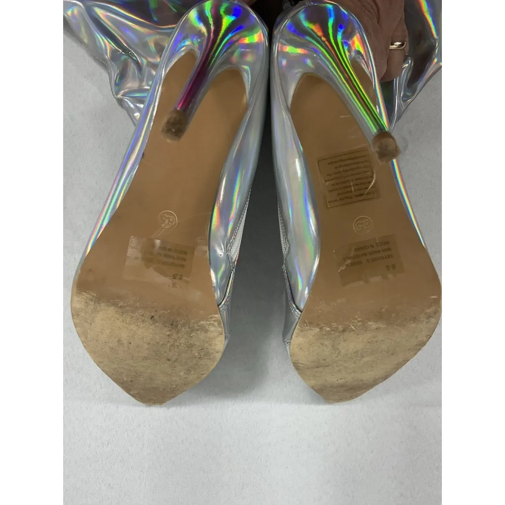 Cape Robbin Womans Cape Robin Pullon Stiletto Thigh High Boots 8.5 Silver Pointed Toe - Image 4