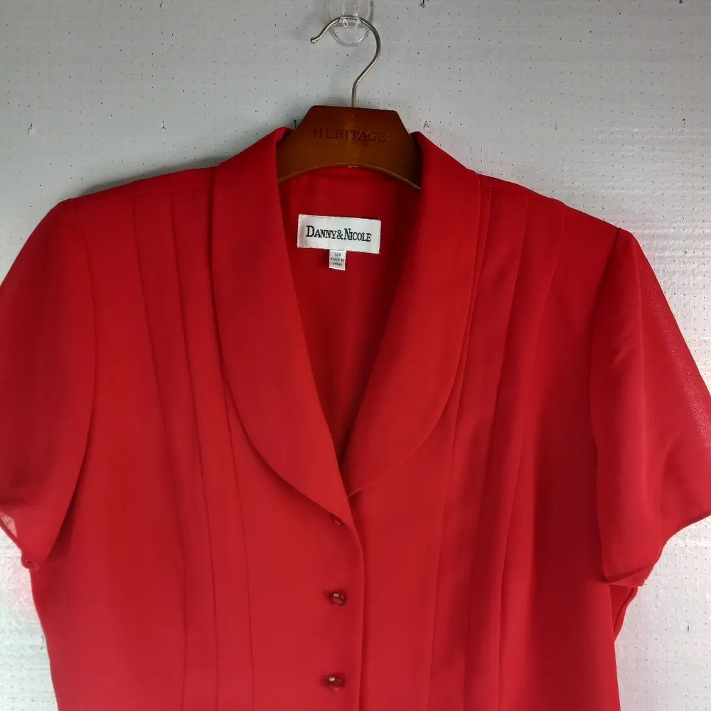 Danny & Nicole 14P Elegant Red Button-Up Pleated Blouse Petite - Image 5