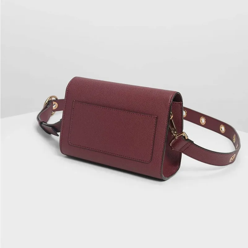 NWT Charles & Keith Burgundy Circular Push Lock Crossbody Bag - Image 2