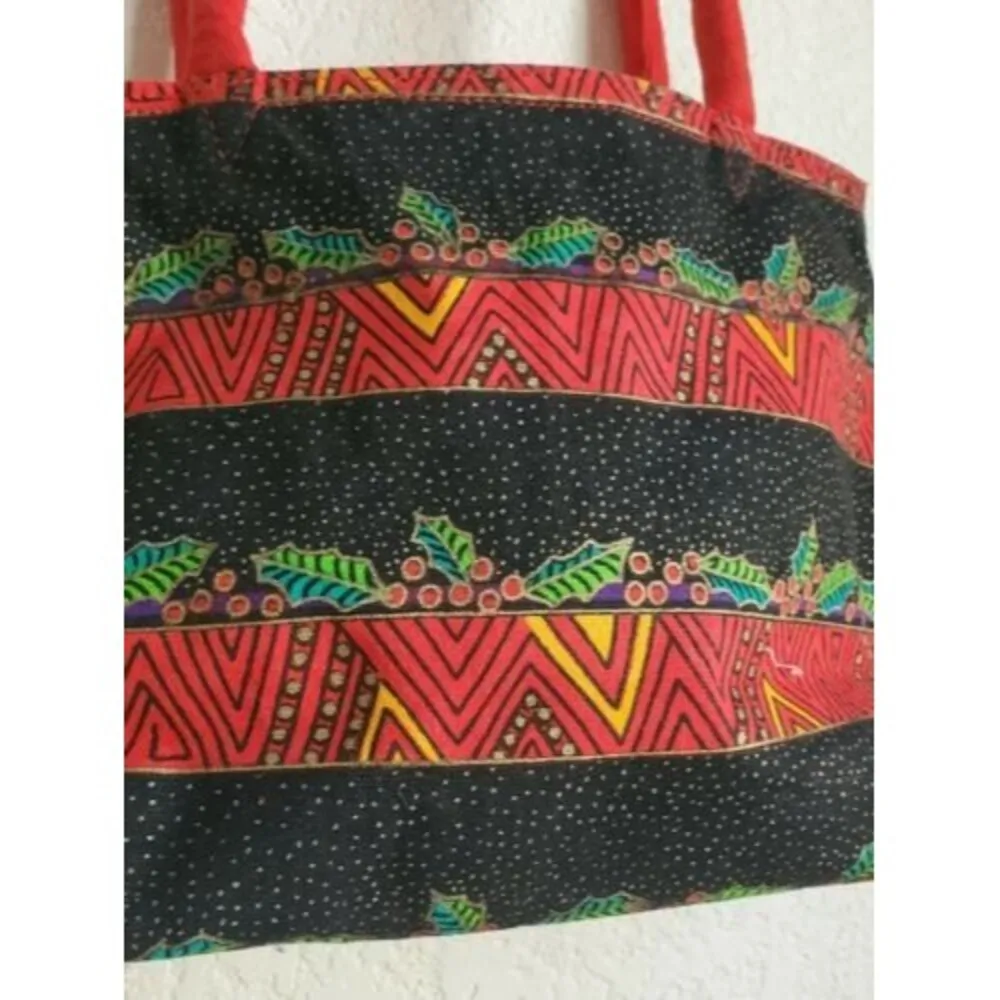 Laurel Burch Cat Tote Canvas Bag Sun N Sand Holly Purse Zip Red Black 12"x8" - Image 6