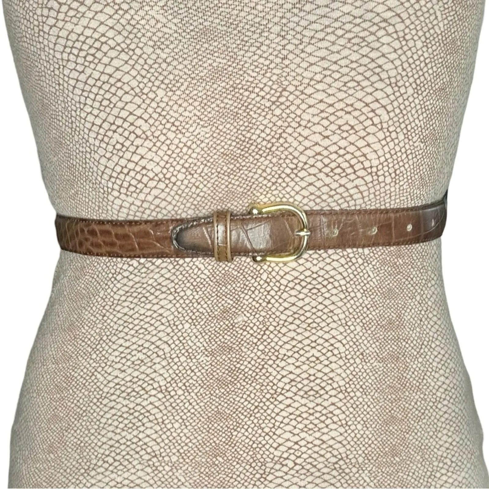 Vintage Lord And Taylor Brown Leather Croc Belt - Image 2