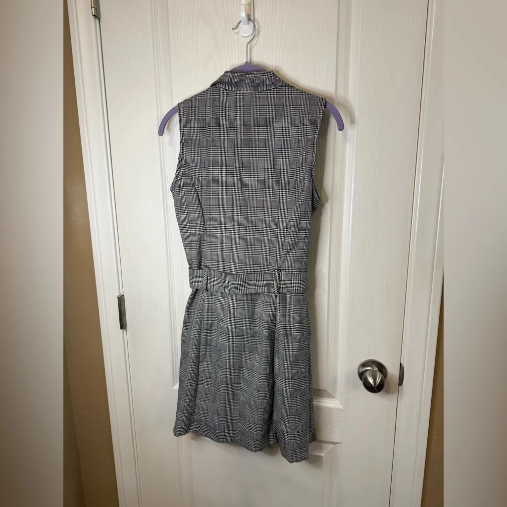 Vintage Plaid Sleeveless Dress with Belt - Image 5