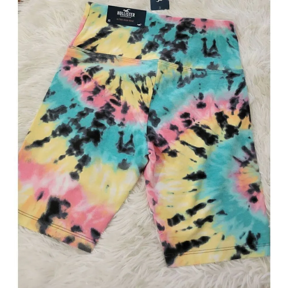 Hollister Pink Tie Dye Rainbow Ultra High Rise Jersey Bike Biker Shorts Sz XS NE - Image 3