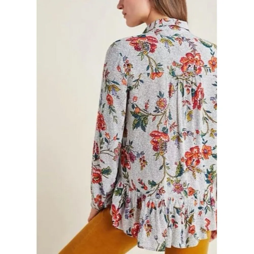 MAEVE ANTHROPOLOGIE Janie Flounced Floral Peasant Boho Cottage Blouse Size‎ 2 - Image 3