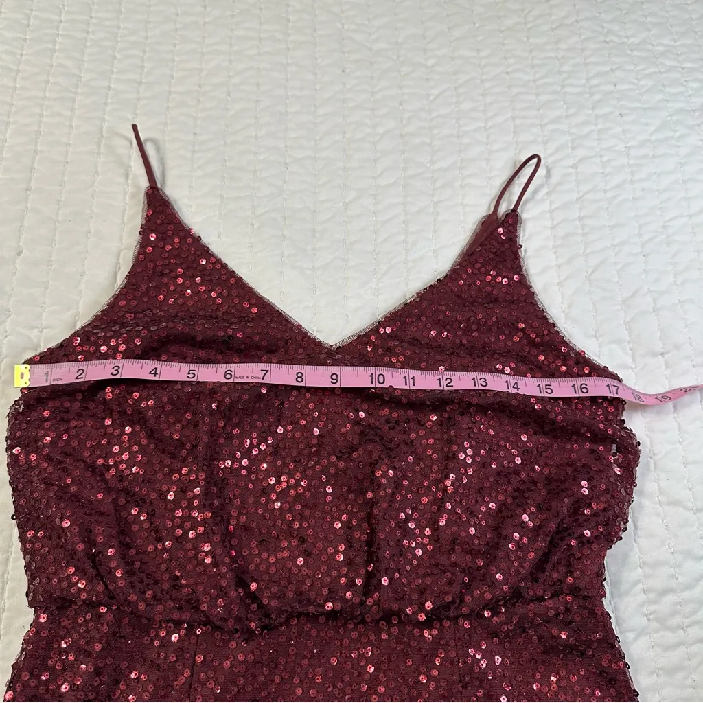 Adrianna Papell Sequined Blouson Gown in Deep Wine Dress Size 8 - Image 9