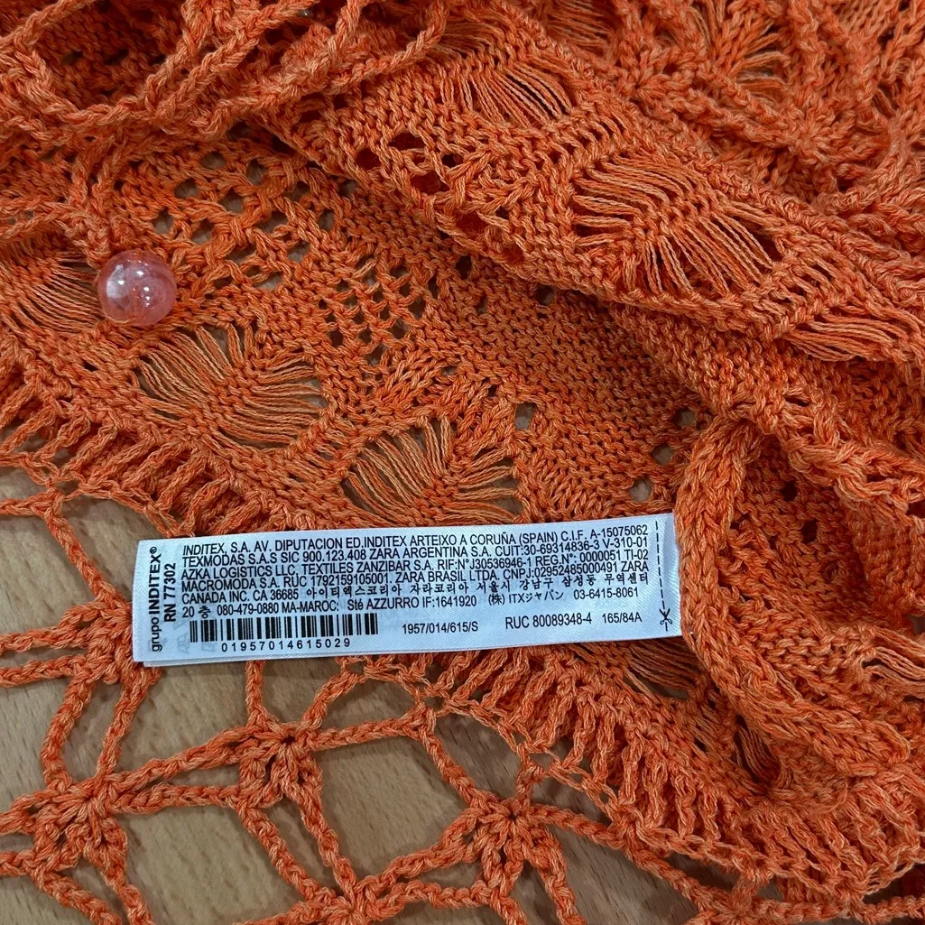 Zara Orange Crochet Fringe Crop Top With Beaded Detail Size Small - Image 7