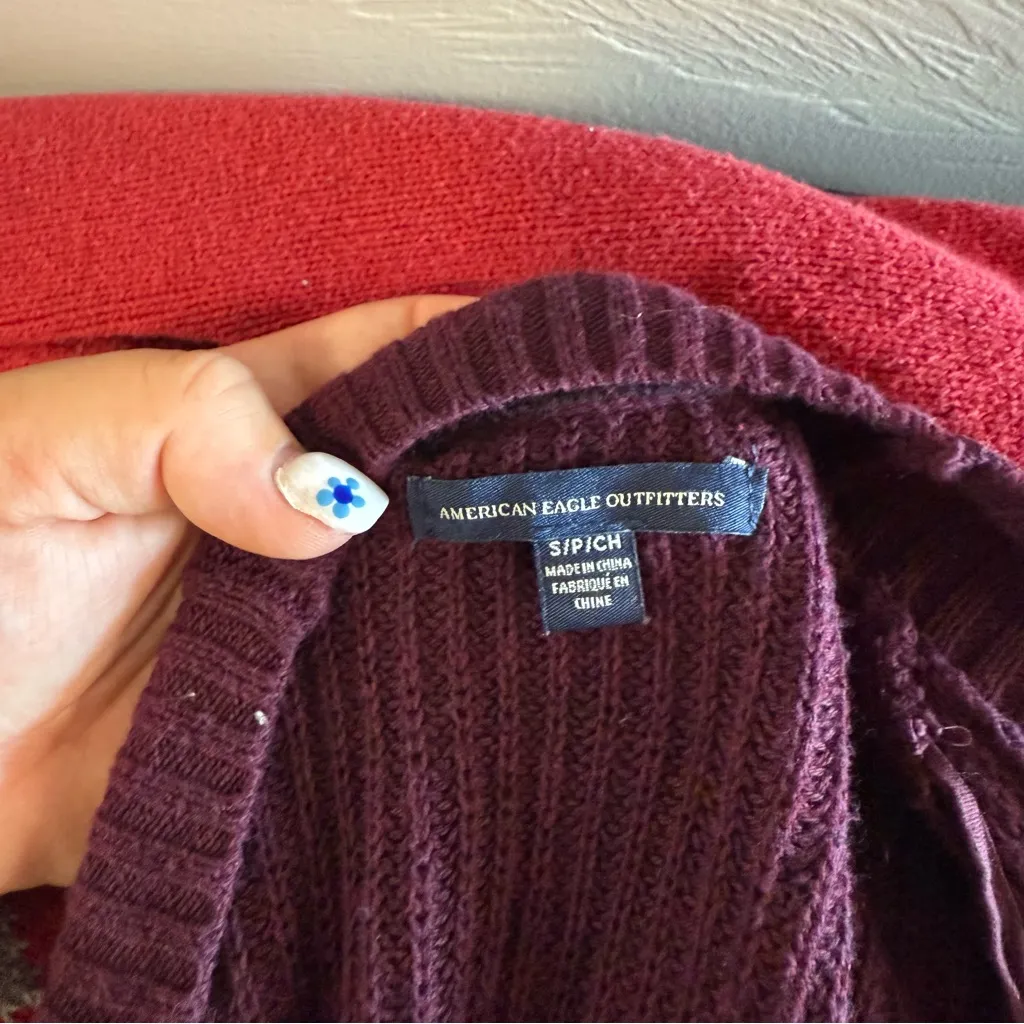 American Eagle Maroon Red Knit Open Front Cardigan Sweater Drape Flowy Fall S - Image 5