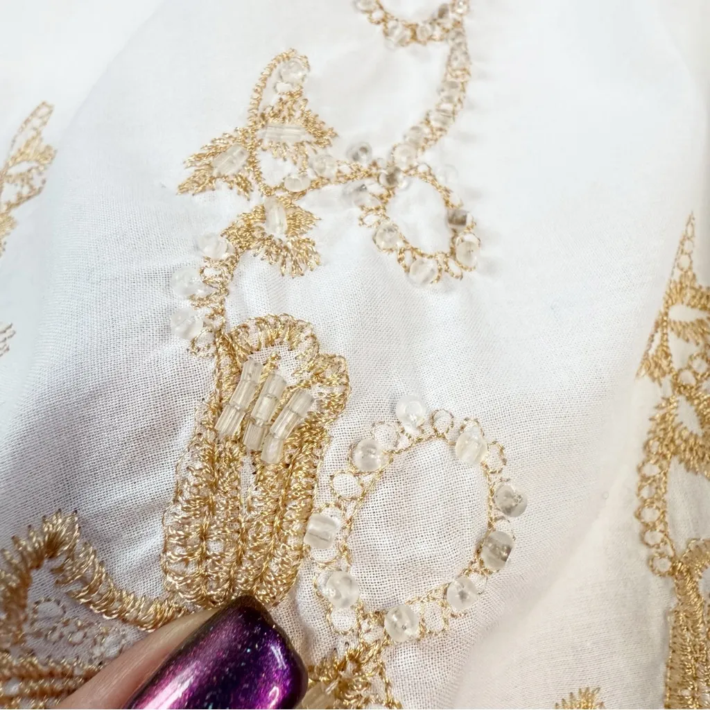 Vintage 90s Rene Margo Embroidered Beaded Skirt Size Small White - Image 7