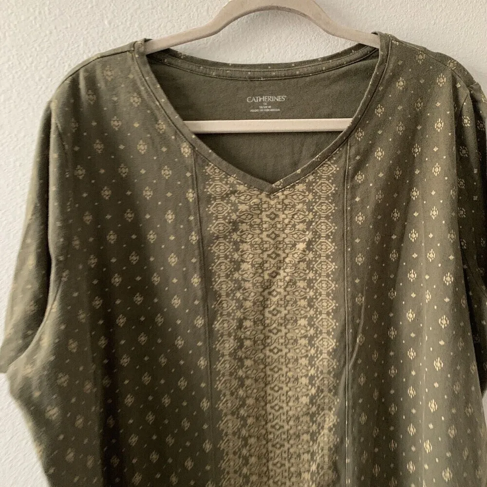 Catherines Womens Size 1X 18/20W Green Multicolor Print V Neck Blouse - Image 2