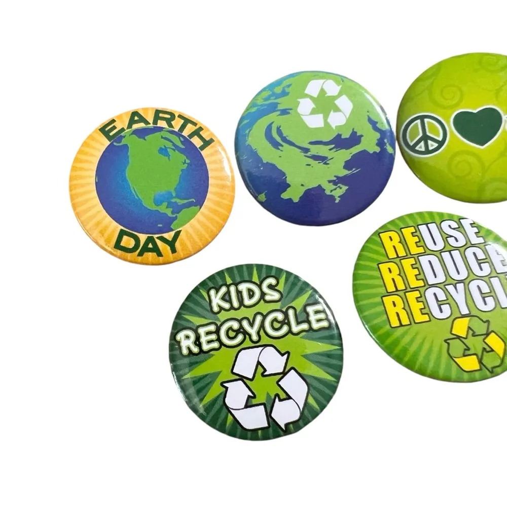 Lot of 5 Green & Yellow Small Recycle Themed Pins - Image 3