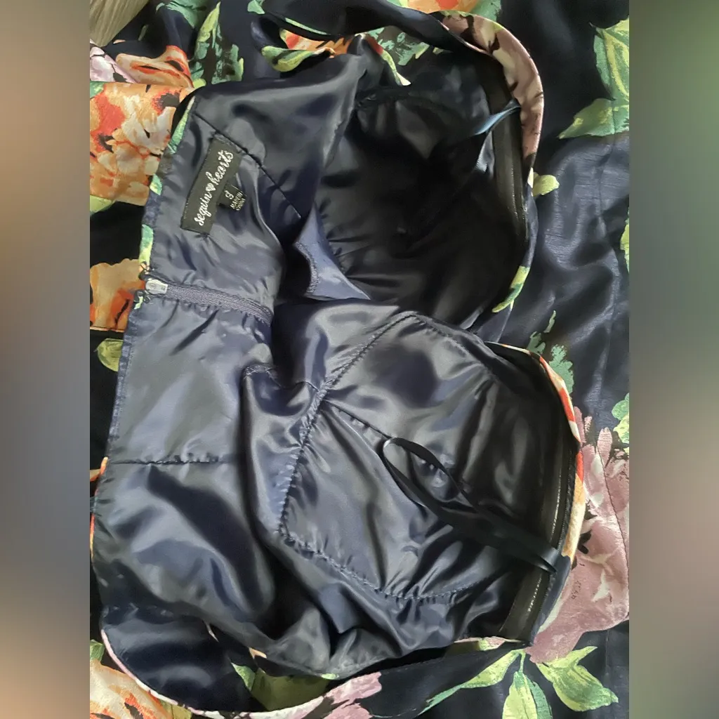 Sequin Hearts  Strapless Navy Floral Dress - Image 10