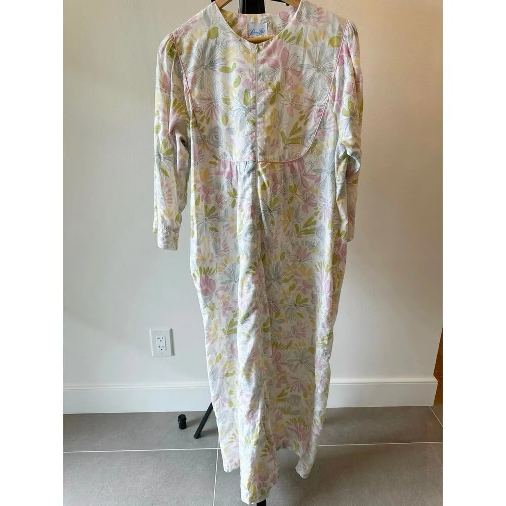 Vintage House Dress Robe Housecoat Pastel Floral Zip Leisure Life Size Medium White - Image 2