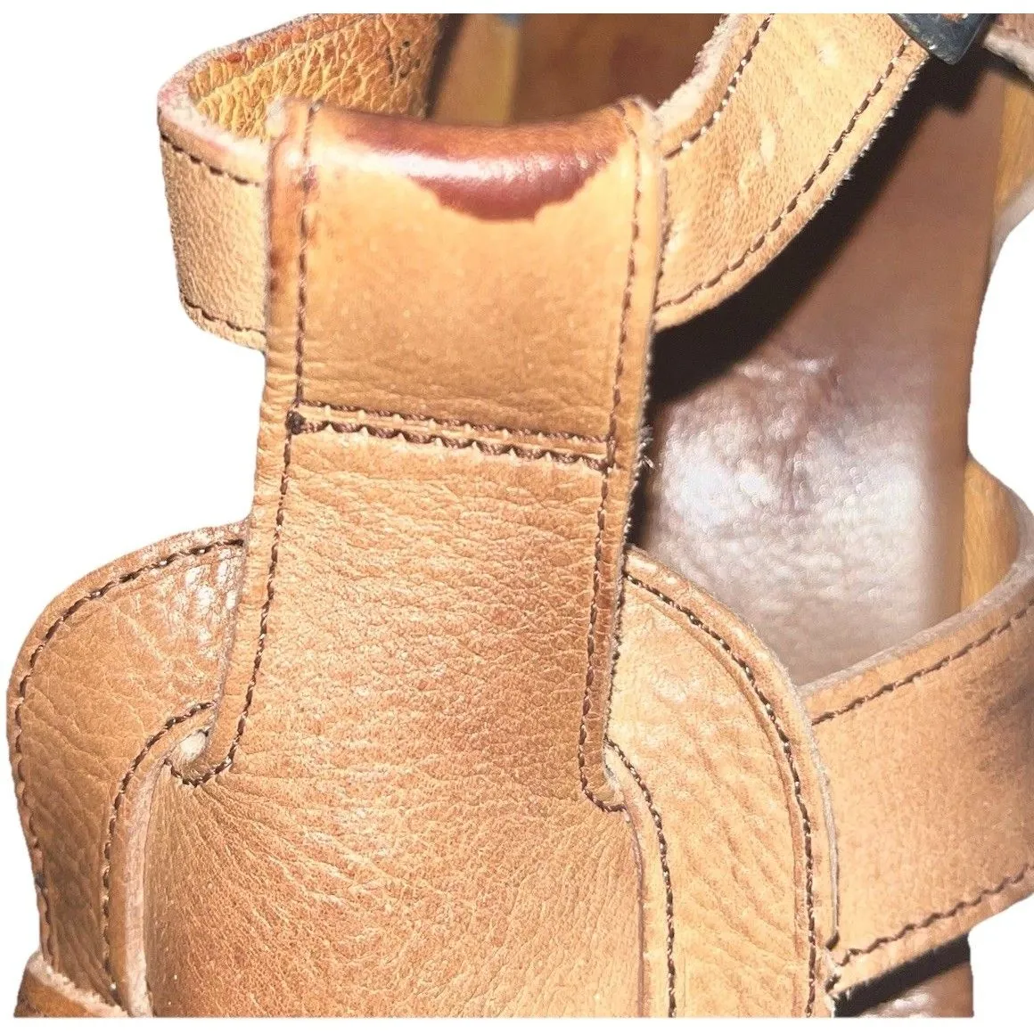 Bed Stu Melissa Sandals Tan Leather Cobbler Series Wood Heel Platform Women's 10 - Image 11