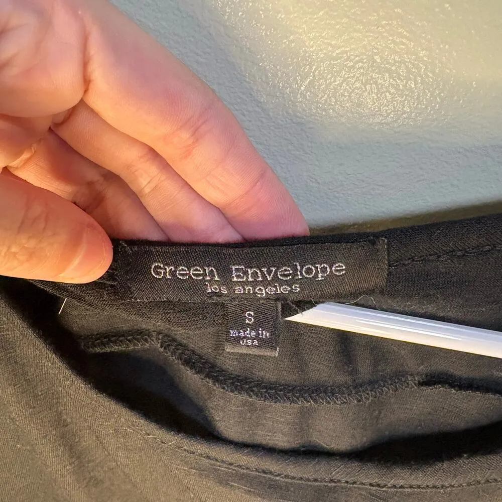 Green Envelope Black Long Sleeve Peplum Blouse Small Cropped Boatneck Staple - Image 7