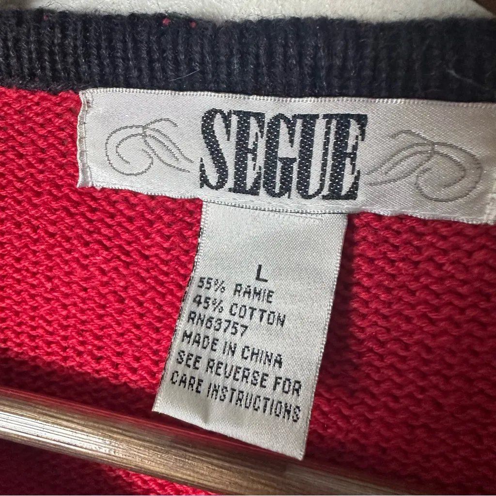 Vintage 80s Segue Christmas Cardigan Sweater Large Holiday Appliqué Knit Cottage Red - Image 15