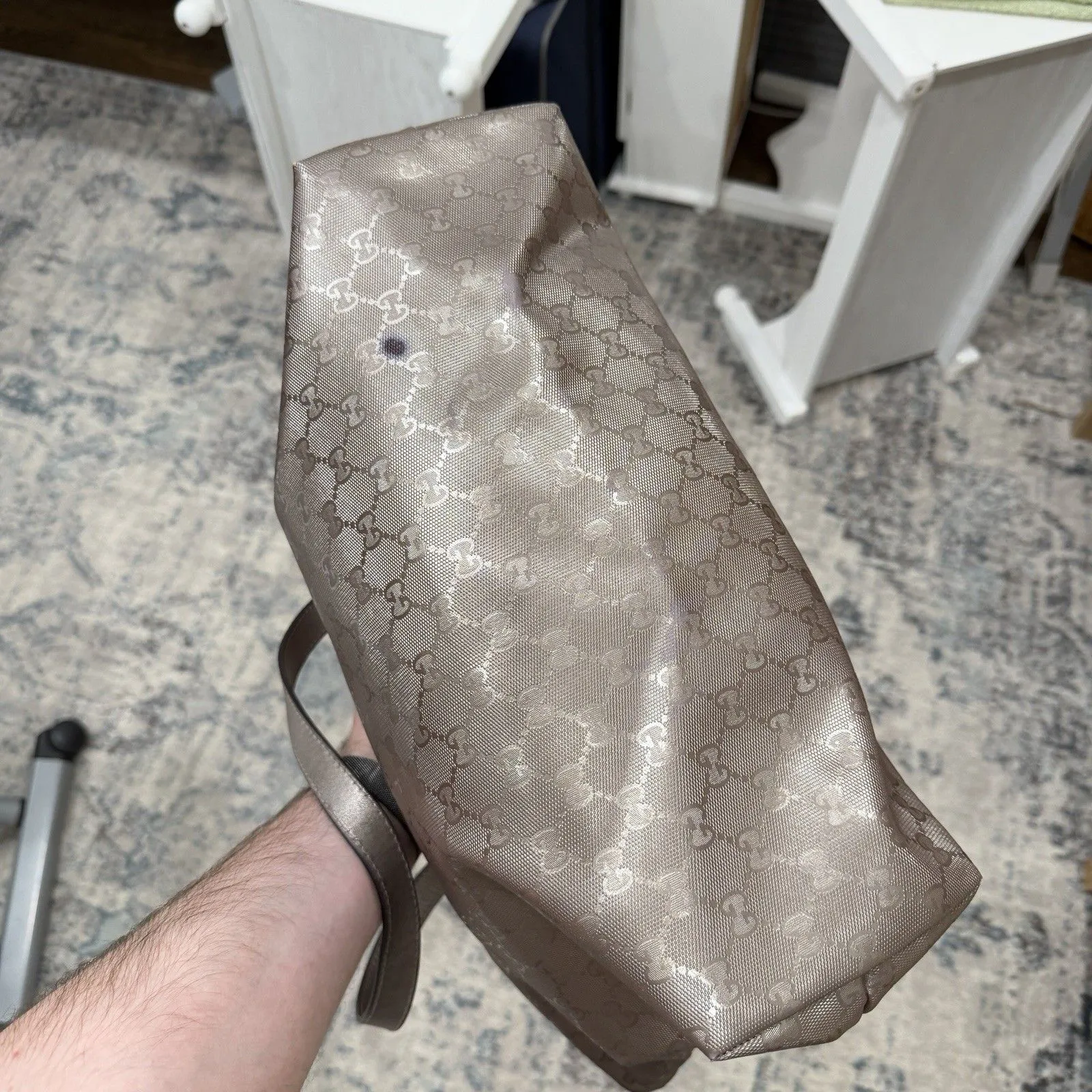 Authentic GUCCI GG Imprime Handbag Tote & Dustbag-Metallic Bronze-Excellent Cond - Image 3