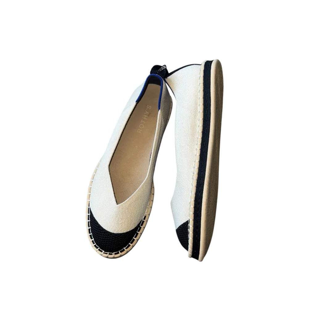 NEW Rothy’s Boardwalk Espadrille Flats Ivory Black  Comfortable Padded Insole 9 - Image 4