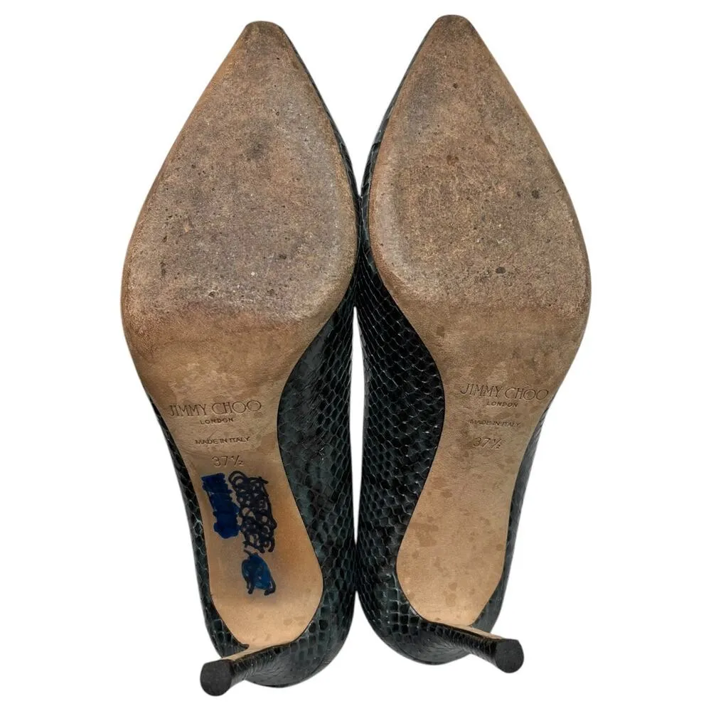 Jimmy Choo Heels Womens 37.5 7.5 US Green Black Snake Python Abel Pump Stiletto - Image 5
