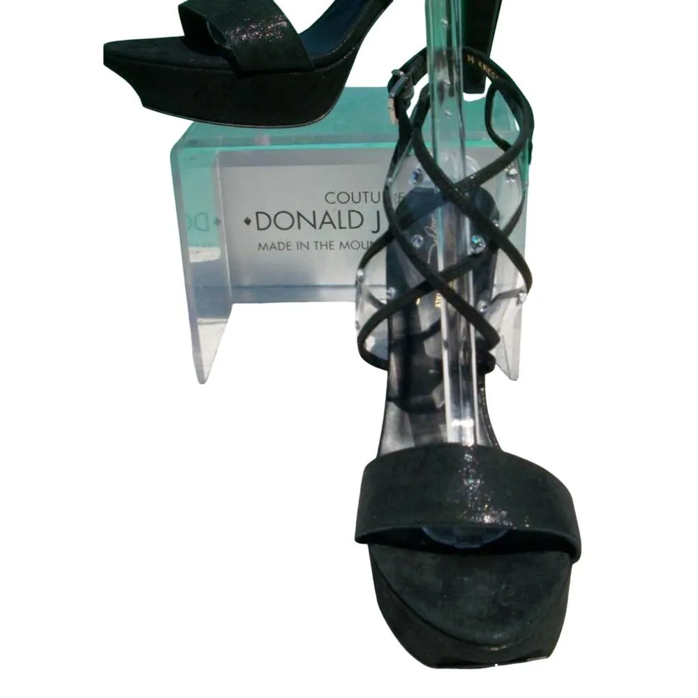 Donald Pliner Black Metallic Leather Platform Shoe Swarovski Crystals NWT $395 Size 8.5 - Image 5