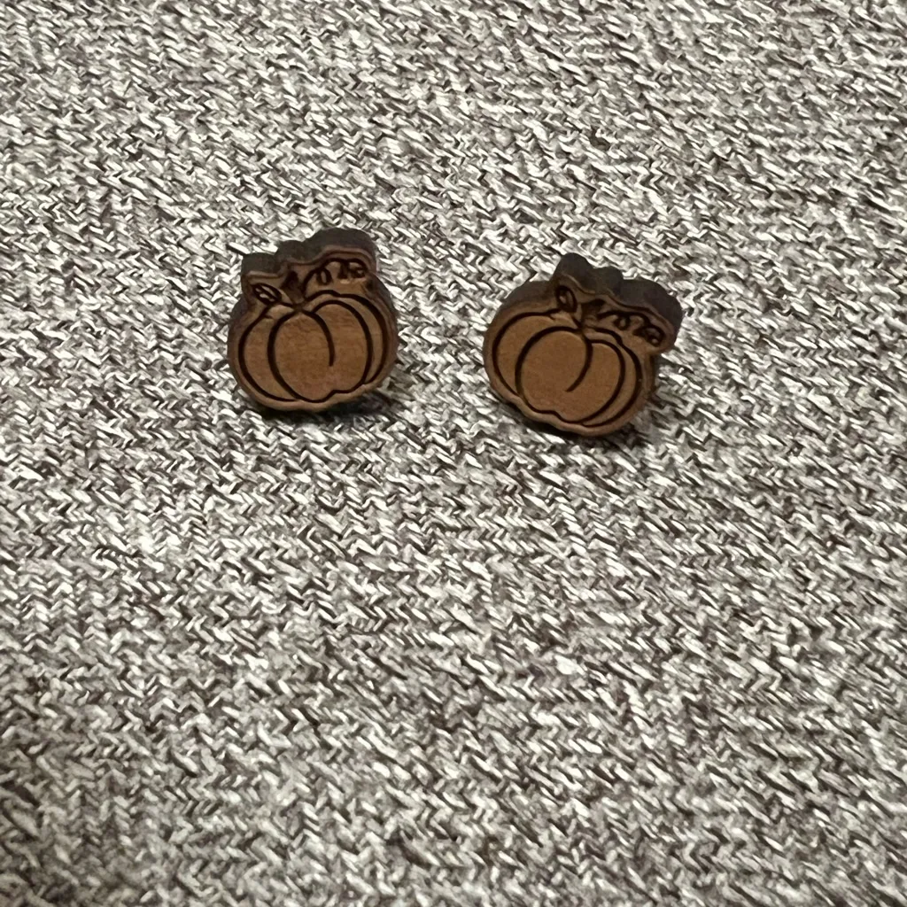 Wooden Pumpkin Cute Fall Stud Handmade Unique Earrings - Image 2