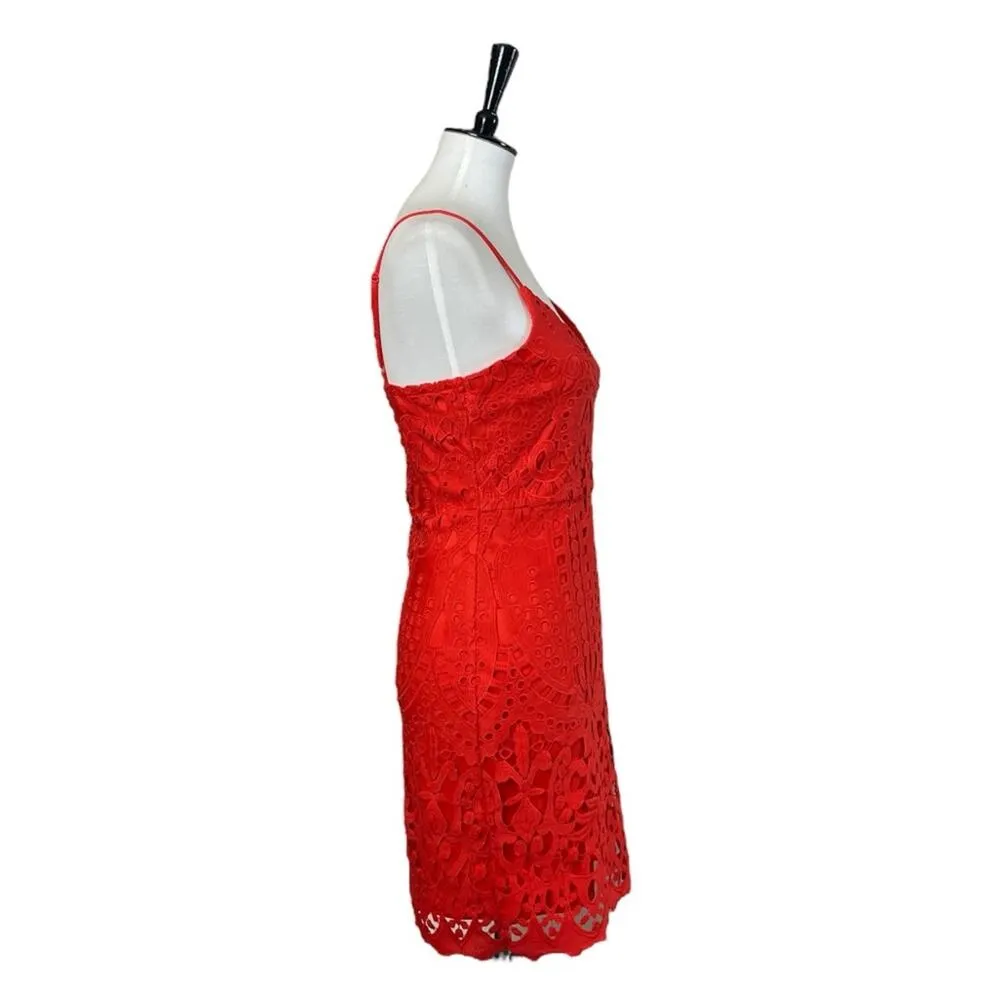 Lulus Mini Dress Lace Crochet Bodycon Spaghetti Strap Coral Women’s Size Small - Image 5