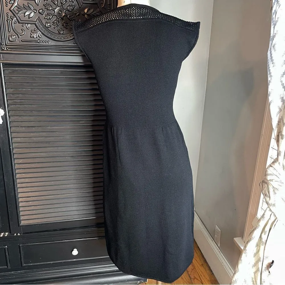 Vintage 70s St. John Knit Dress Crochet Cottagecore‎ Cap Sleeve Pockets Black - Image 6