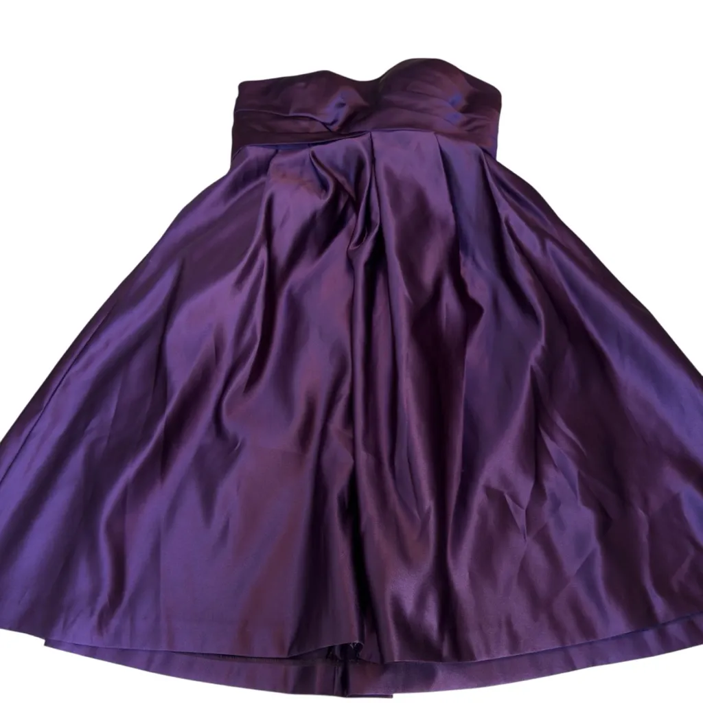 Bill Levkoff Strapless Purple Satin Pleated Cocktail Dress Sz 10 Lined in GUC - Image 8