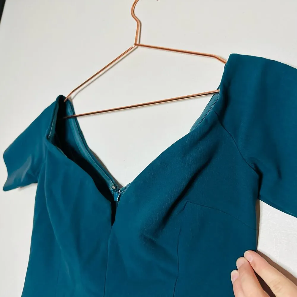 CINQ A SEPT Teal Jolie Off The Shoulder Sheath Bodice Fully Lined Dress Size 6 - Image 8