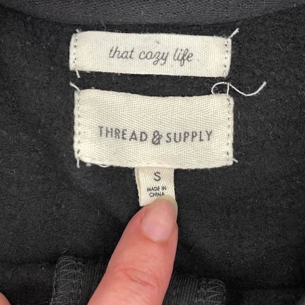 Thread & Supply Womens Henley Shirt Top Long Sleeve 3 Button Stretch Black Small - Image 5