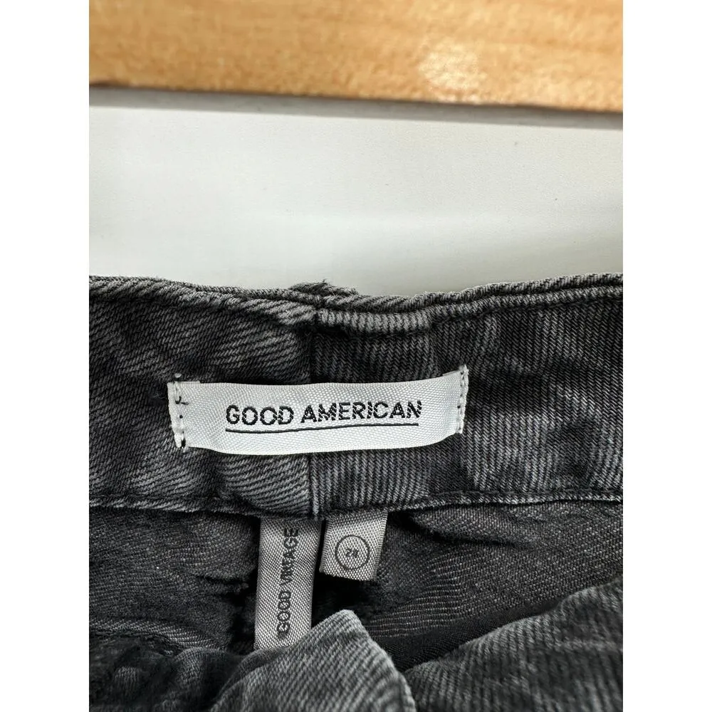 Good American Good Vintage Denim Jeans Sz 24 Raw Hem Cropped Black Wash Stretch - Image 5