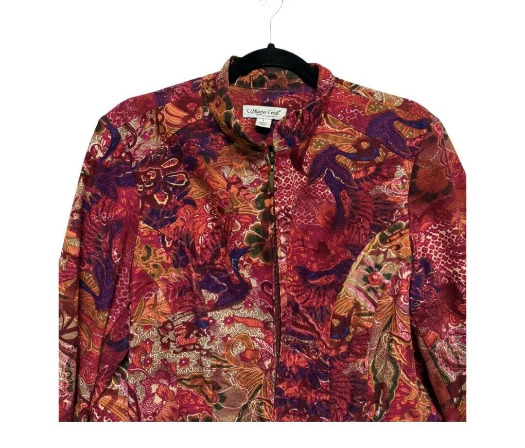 Coldwater Creek Floral Boho Autumn Floral Zip Up Blazer Jacket Size Large - Image 2